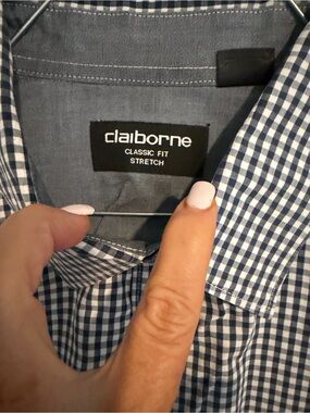 Men’s Claiborne Black and White Gingham Button-Down Shirt Size 17 34/35
